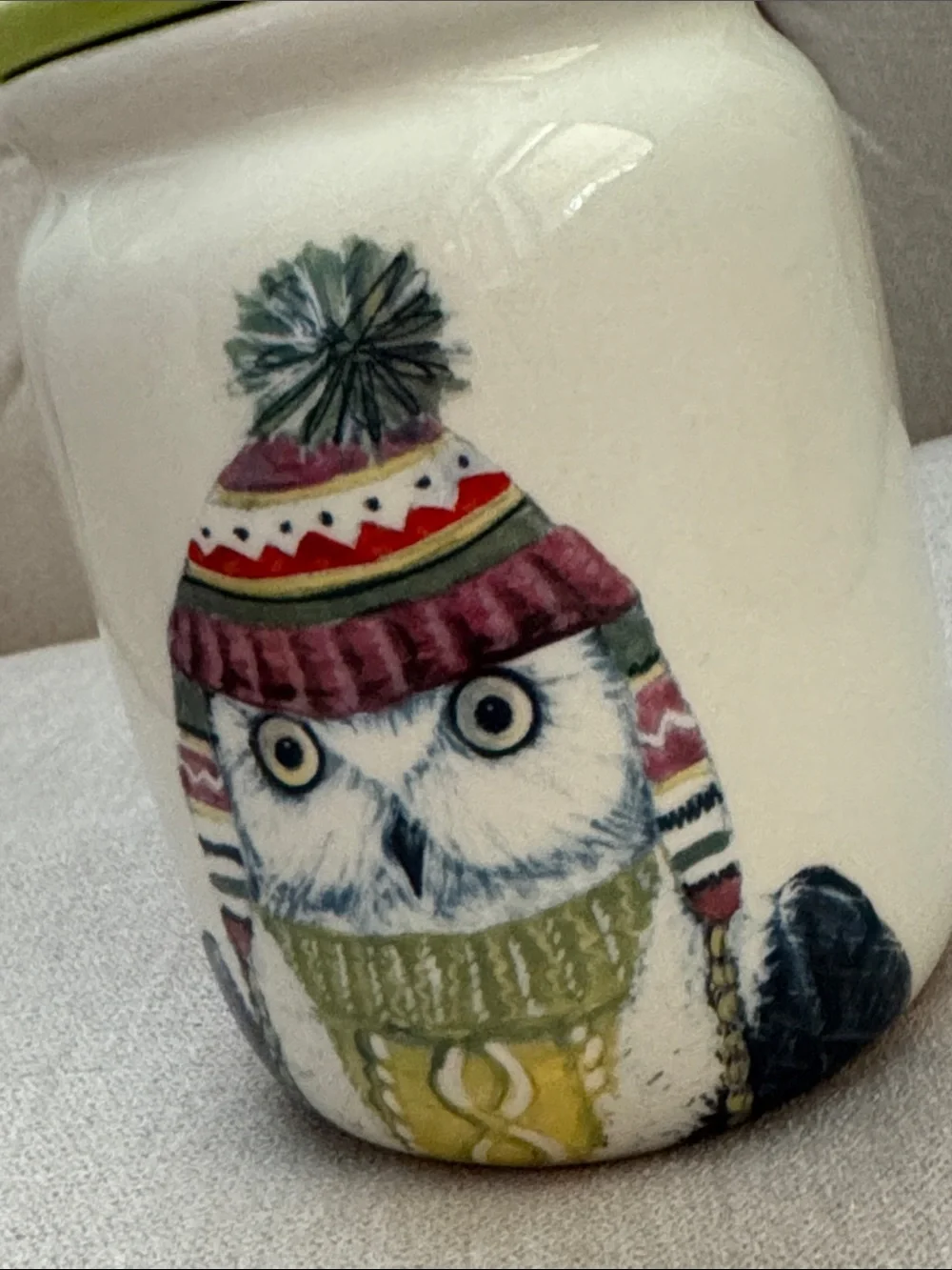Lori Siebert Ceramic Winter Owl Jar with Lid